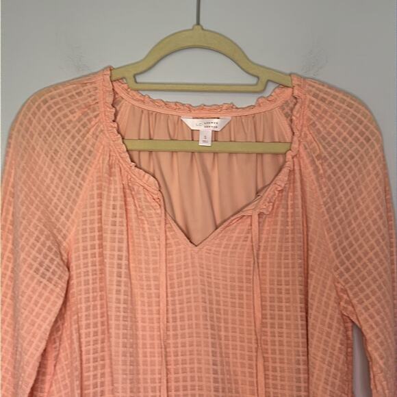 LC Lauren Conrad Top Womens Small Peach Long Sleeve Tie Front Peasant Boho - Picture 2 of 9